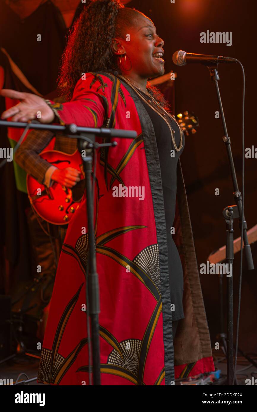 Girl singing playing music in a jazz week festival in Copenhague, Denmark, 2019 Stock Photo