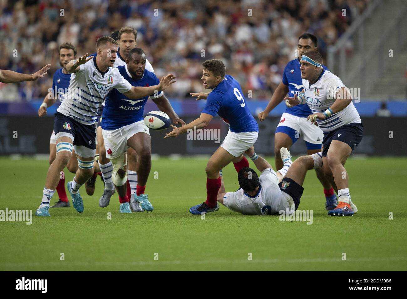 Antoine DUPONT in action during 2019 Rugby World Cup warm-up match France v  Italy at Stade De France on August 30, 2019 in Paris, France. France won  47-19. Photo by Loic Baratoux/ABACAPRESS.COM