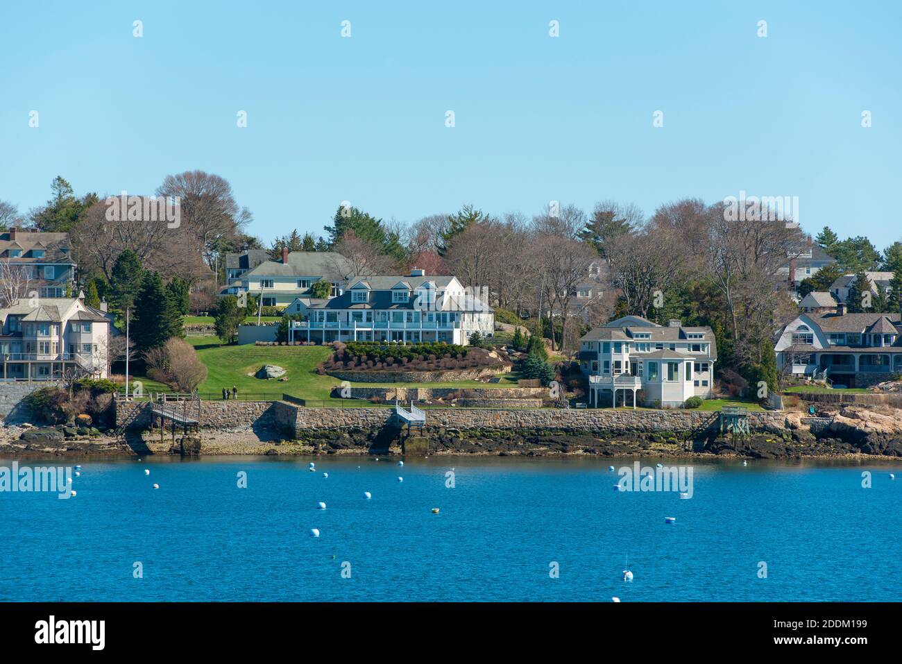 Historic waterfront houses on the coast of Marblehead Neck, Marblehead, Massachusetts MA, USA