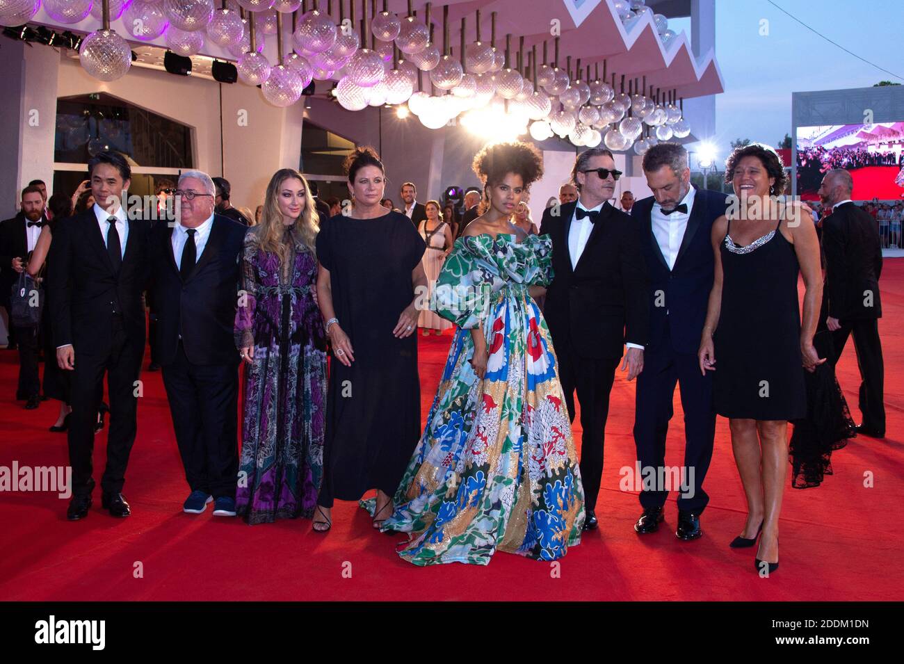 German US actress Zazie Beetz, US actor Joaquin Phoenix and US director Todd Phillips and guests attending the Joker Premiere as part of the 76th Venice Internatinal Film Festival (Mostra) on August 31, 2019. Photo by Aurore Marechal/ABACAPRESS.COM Stock Photo