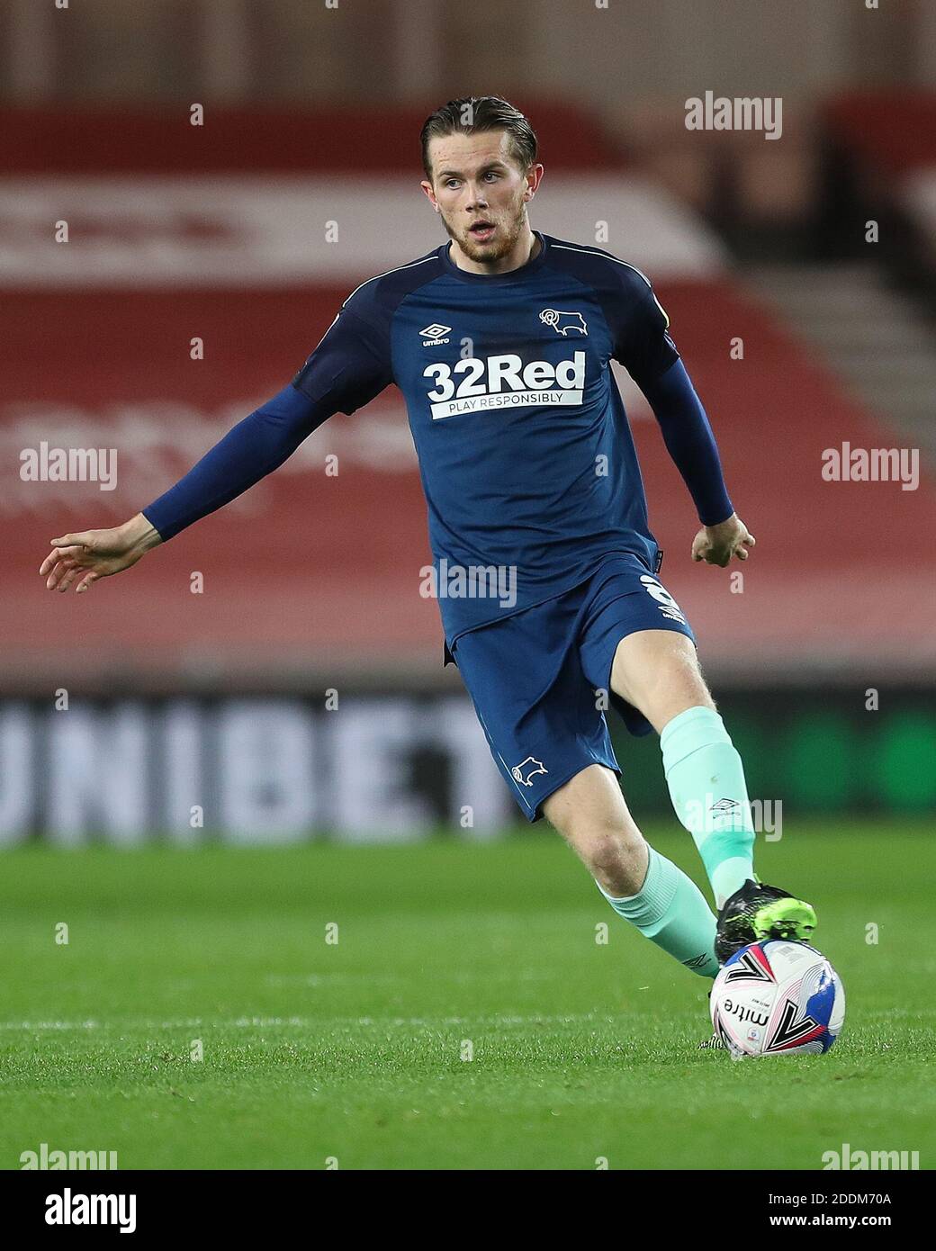 MIDDLESBROUGH, ENGLAND. NOVEMBER 25TH Max Bird of Derby County during the Sky Bet Championship match between Middlesbrough and Derby County at the Riverside Stadium, Middlesbrough on Wednesday 25th November 2020. (Credit: Mark Fletcher | MI News) Credit: MI News & Sport /Alamy Live News Stock Photo