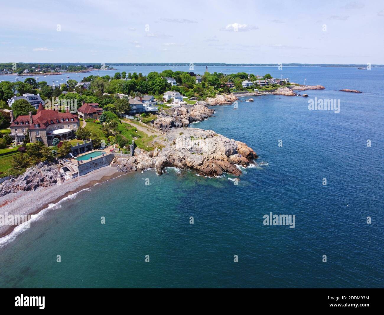 Castle Rock and beach park aerial view, Marblehead, Massachusetts MA