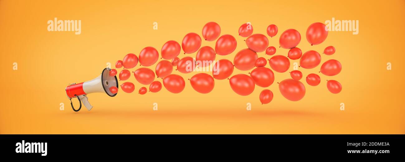 megaphone with balloons. 3d rendering Stock Photo Alamy