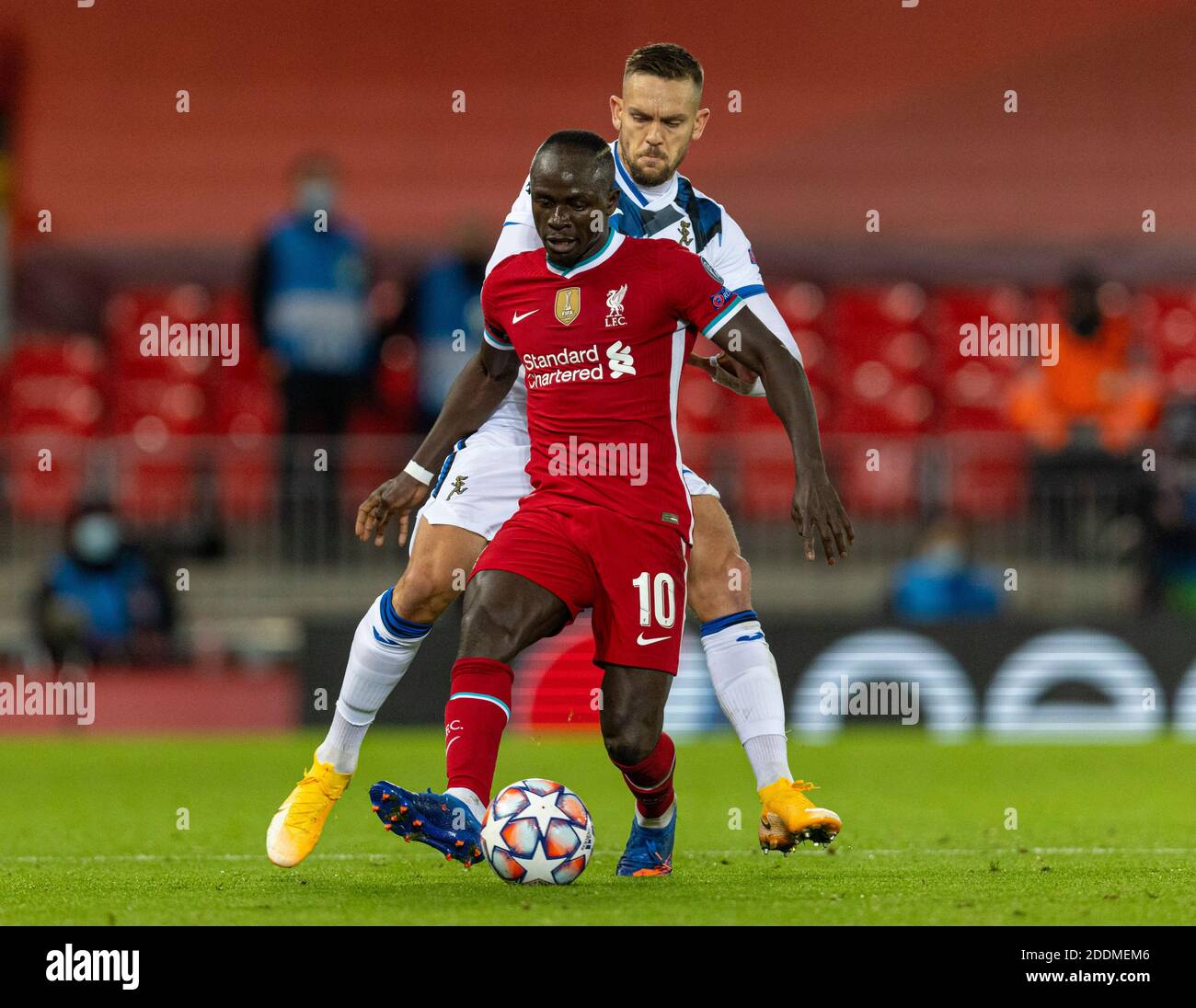 Liverpool. 26th Nov, 2020. Liverpool's Sadio Mane controls the ball during the UEFA Champions League Group D match between Liverpool FC and Atalanta BC at Anfield in Liverpool, Britain, on Nov. 25, 2020. Credit: Xinhua/Alamy Live News Stock Photo