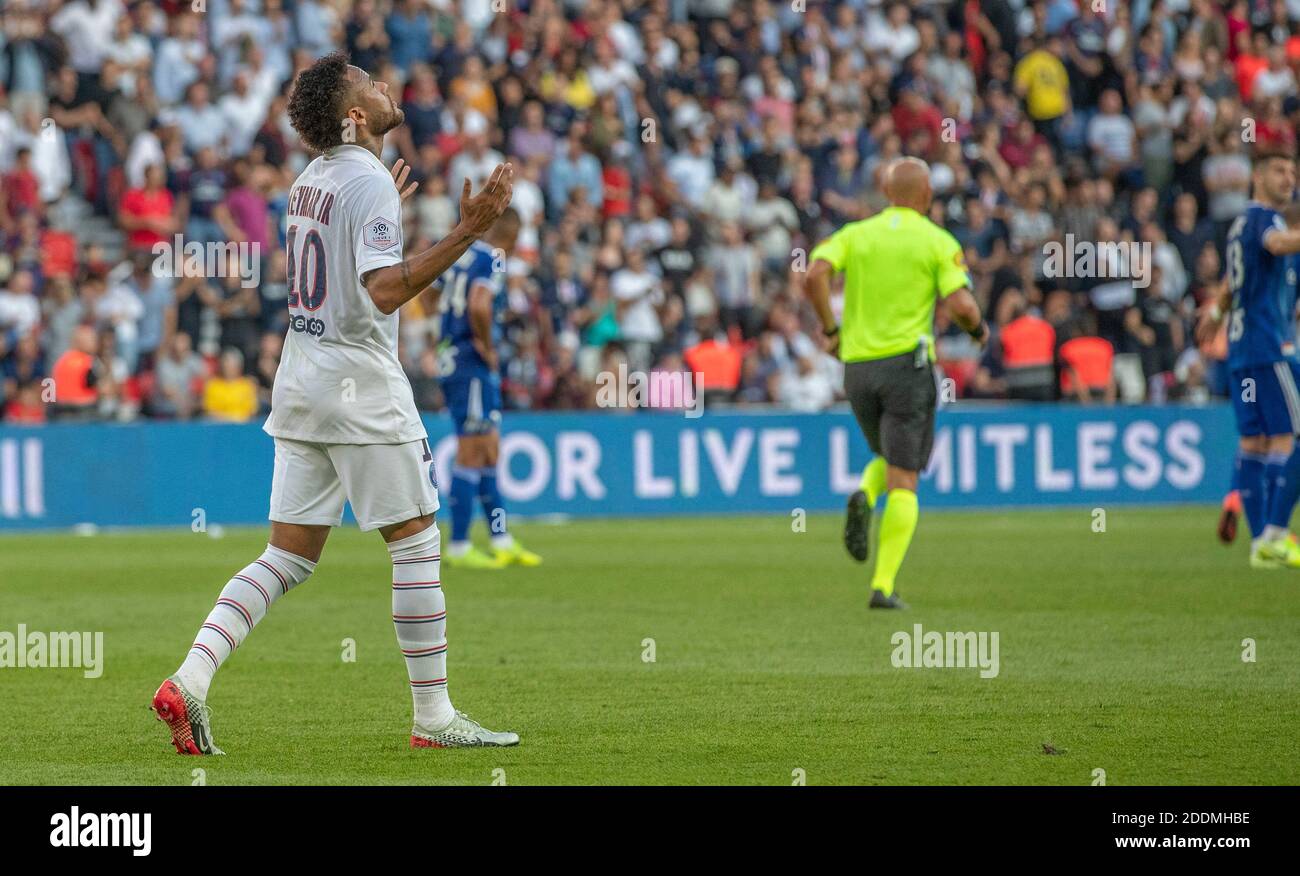 Neymar Jr (PSG) celebrates his goal during the Ligue 1 Conforama Paris  Saint-Germain v RC Strasbourg football match at the Parc des Princes  Stadium on September 14, 2019 in Paris, France. PSG
