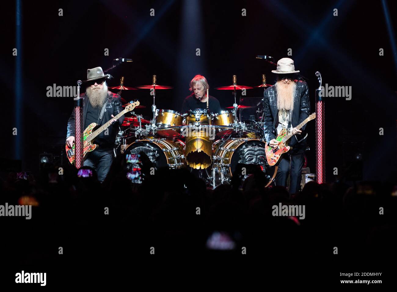 ZZ Top performing in concert as part of the 53nd Montreux Jazz Festival