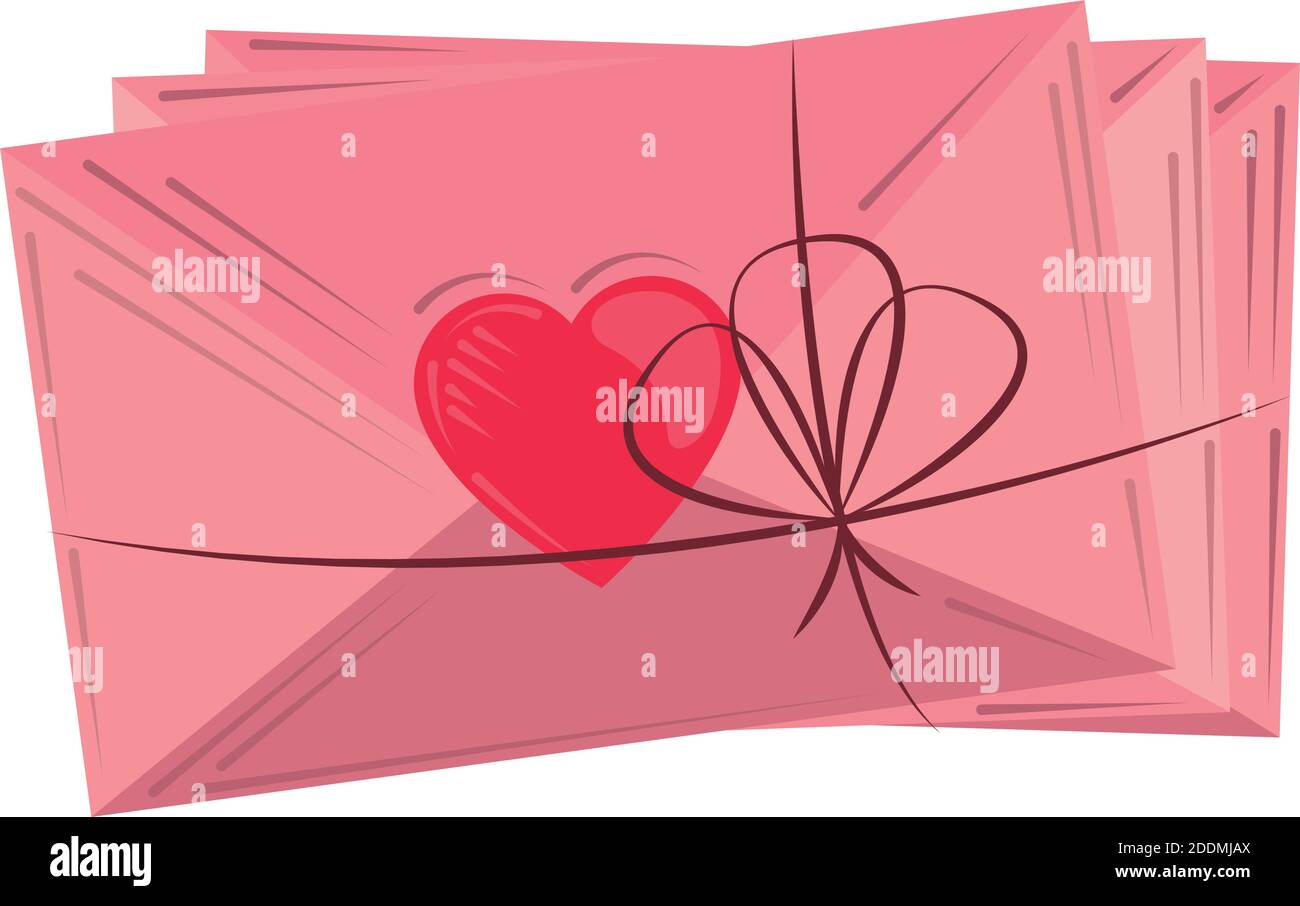 valentines day, stack envelopes tied romantic design vector illustration Stock Vector
