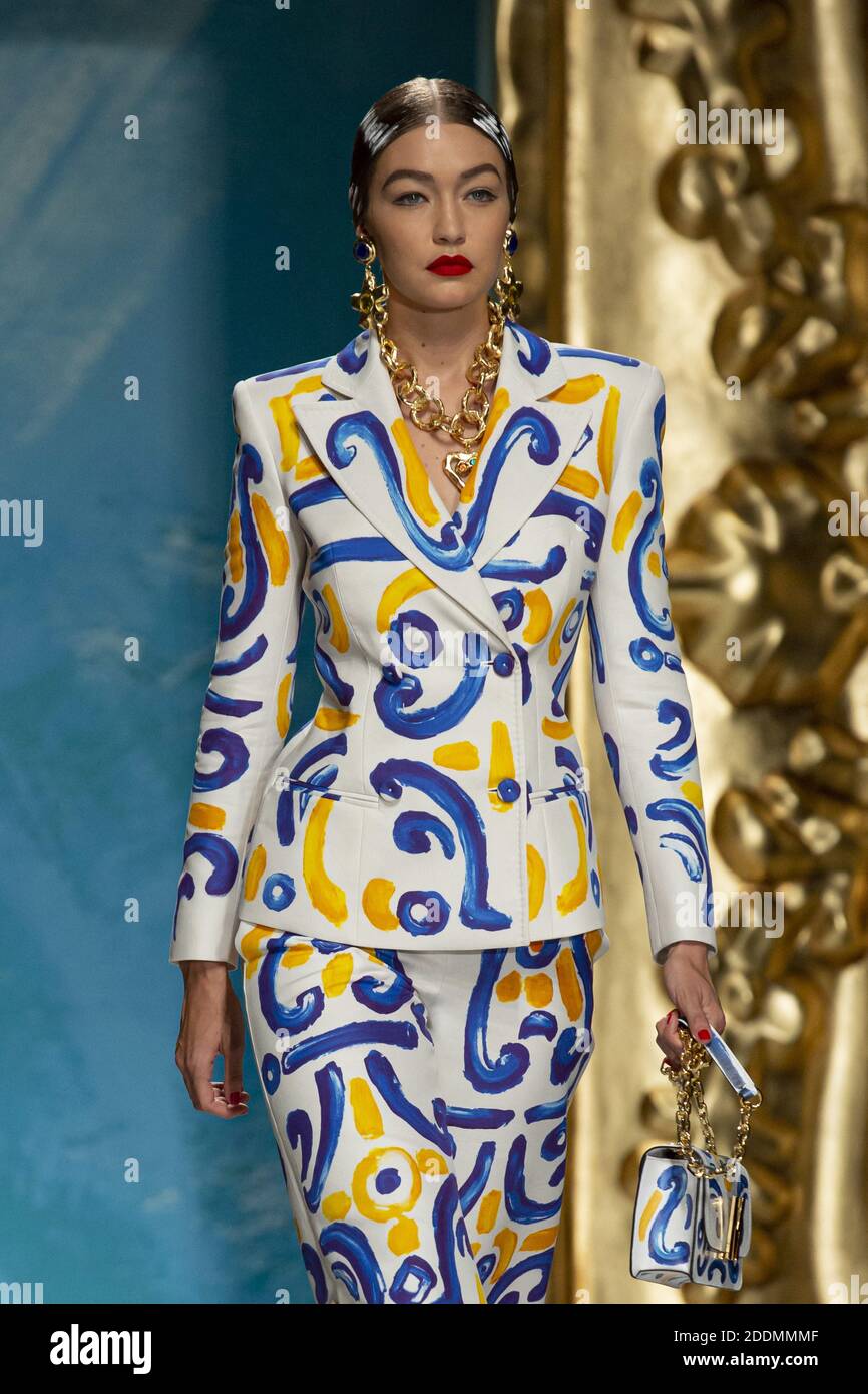 Gigi Hadid walks the Moschino runway during Milan Fashion Week on September  19, 2019 in Milan, Italy. Photo by Marco Piovanotto/ABACAPRESS.COM Stock  Photo - Alamy