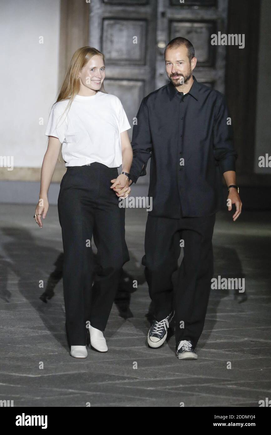 Fashion designers Luke and Lucie Meier walk the runway at the Jil Sander  Ready to Wear Spring/Summer 2020 fashion show during the Milan Fashion Week  Spring/Summer 2020 on September 18, 2019 in