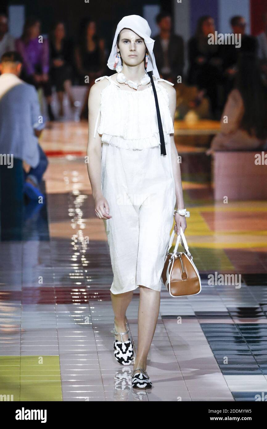 A model walks the runway at the Prada Ready to Wear Spring/Summer 2020  fashion show during the Milan Fashion Week Spring/Summer 2020 on September  18, 2019 in Milan, Italy. Photo by Alain