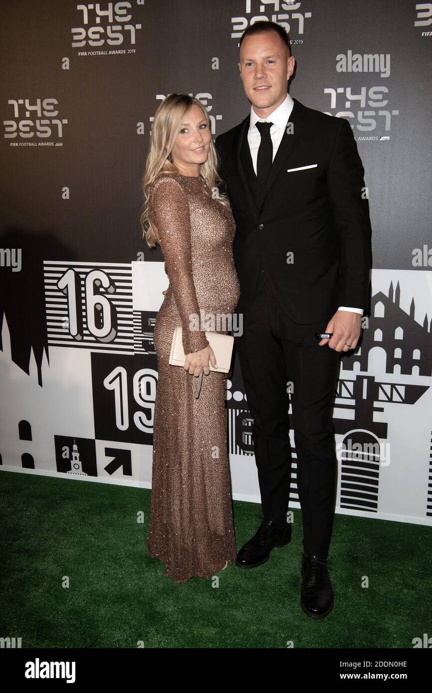 Marc-Andre ter Stegen and his wife attend the green carpet prior to The  Best FIFA Football Awards 2019 at the Teatro Alla Scala on September 23,  2019 in Milan, Italy. Photo by