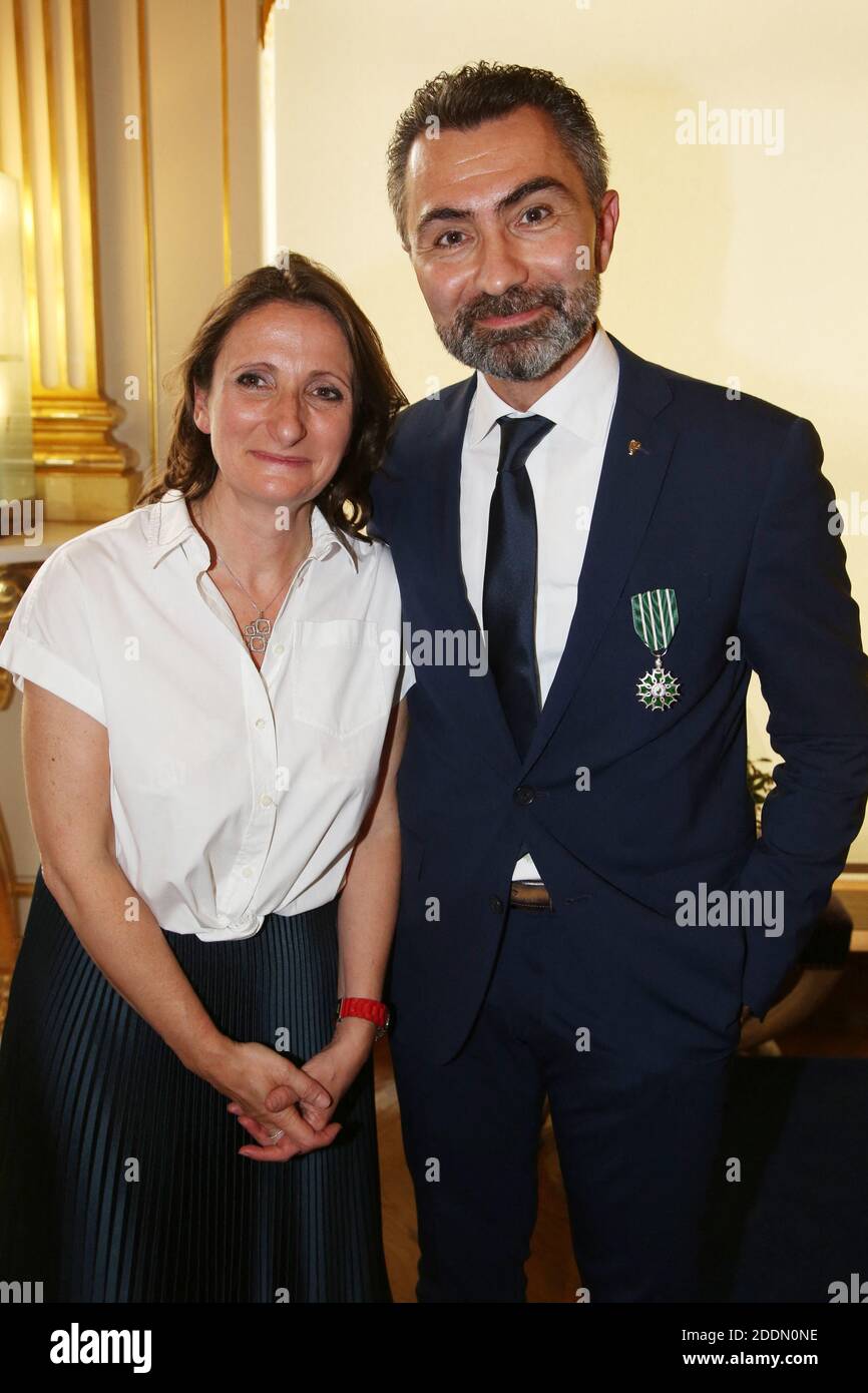 Anne-Sophie Pic and her husband David Sinapian attending the ceremony where Pierre Herme become 'Commandeur des Arts et des Lettres' and David Sinapian become 'Chevalier des Arts et des Lettres', in Paris, France on September 23, 2019. Photo by Jerome Domine/ABACAPRESS.COM Stock Photo