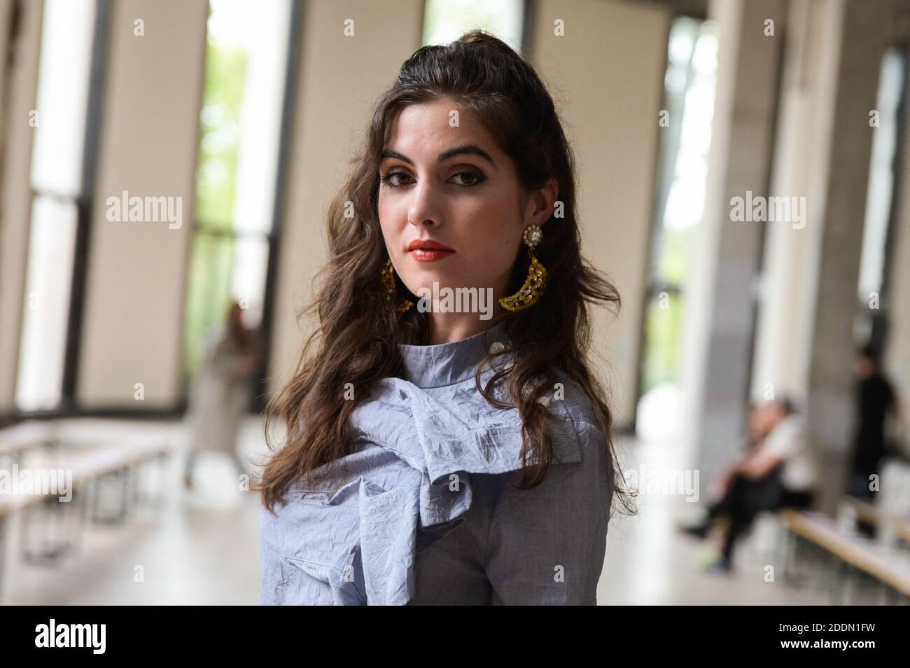 French actress Claire Chust poses before the runway during the Dawei  Womenswear Spring/summer 2020 show