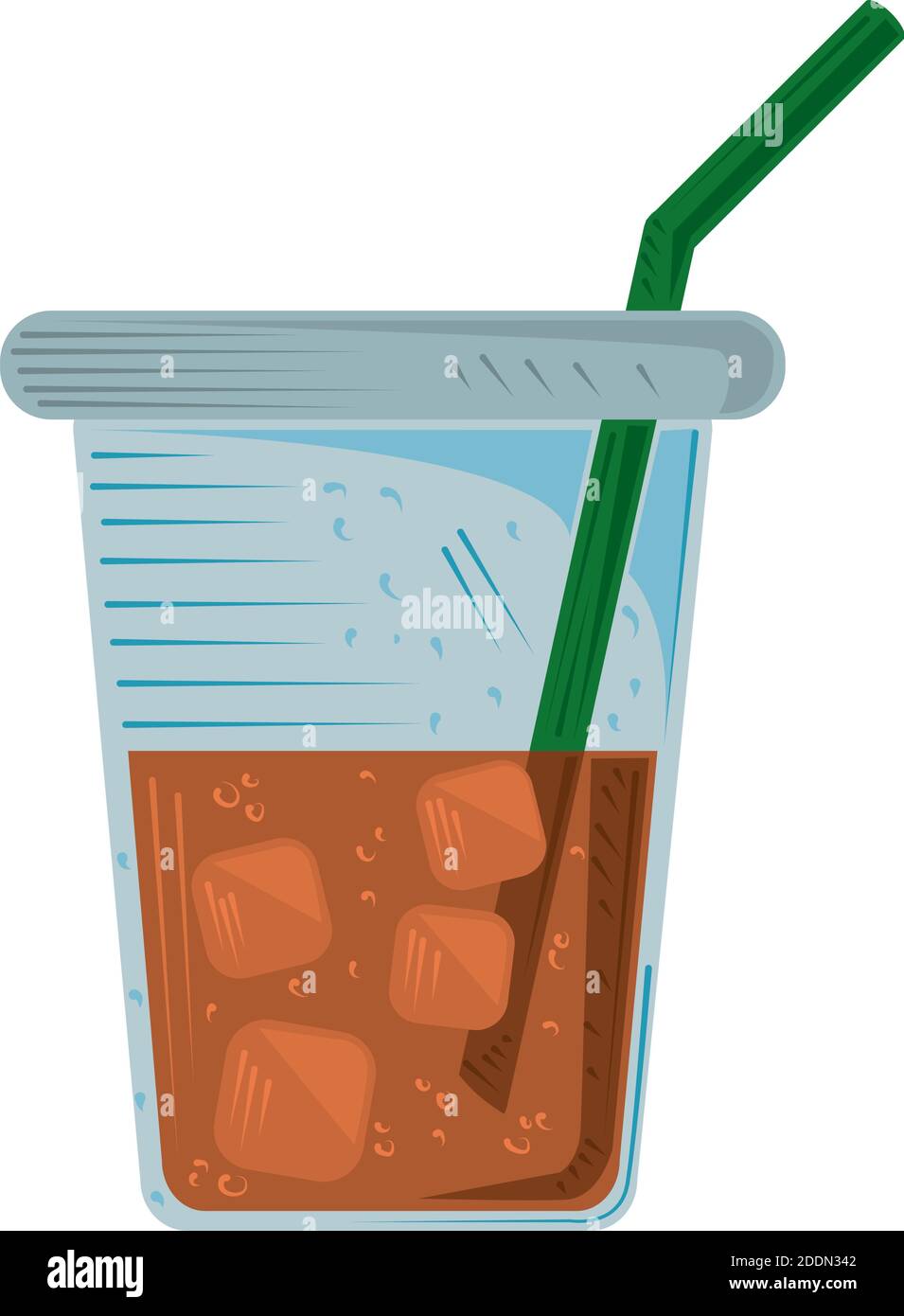 tea plastic cup with straw and ice cubes icon vector illustration Stock