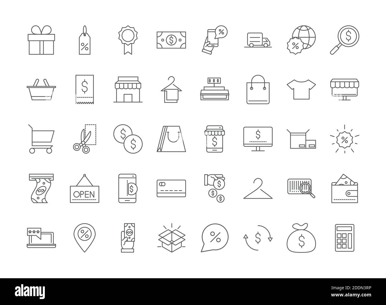 shopping commerce market money business line icons collection vector ...