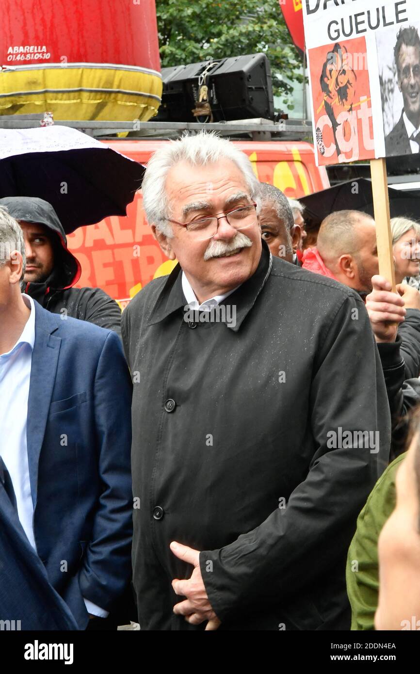 Andre Chassaigne, President of the 'Gauche democrate et republicaine' (Republican and Democratic Left) parliamentary group takes part in a rally called by CGT union as part of a nation-wide movement against a looming pension system overhaul on September 24, 2019 in Paris.The unions CGT, FSU, UNEF and UNL have called for a day of interprofessional strike and demonstration, against the pension reform project. Photo by Karim Ait Adjedjou/Avenir Pictures/ABACAPRESS.COM Stock Photo