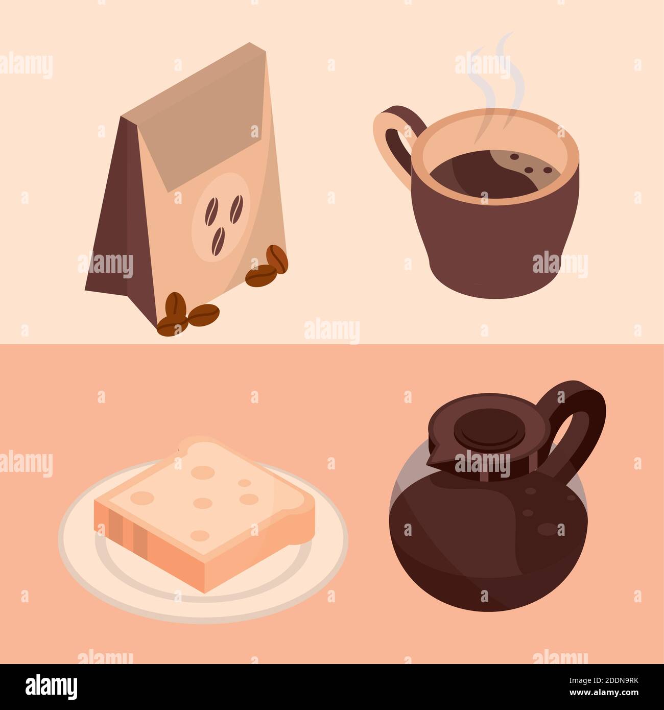 coffee brewing package pot bread isometric icons vector illustration Stock Vector