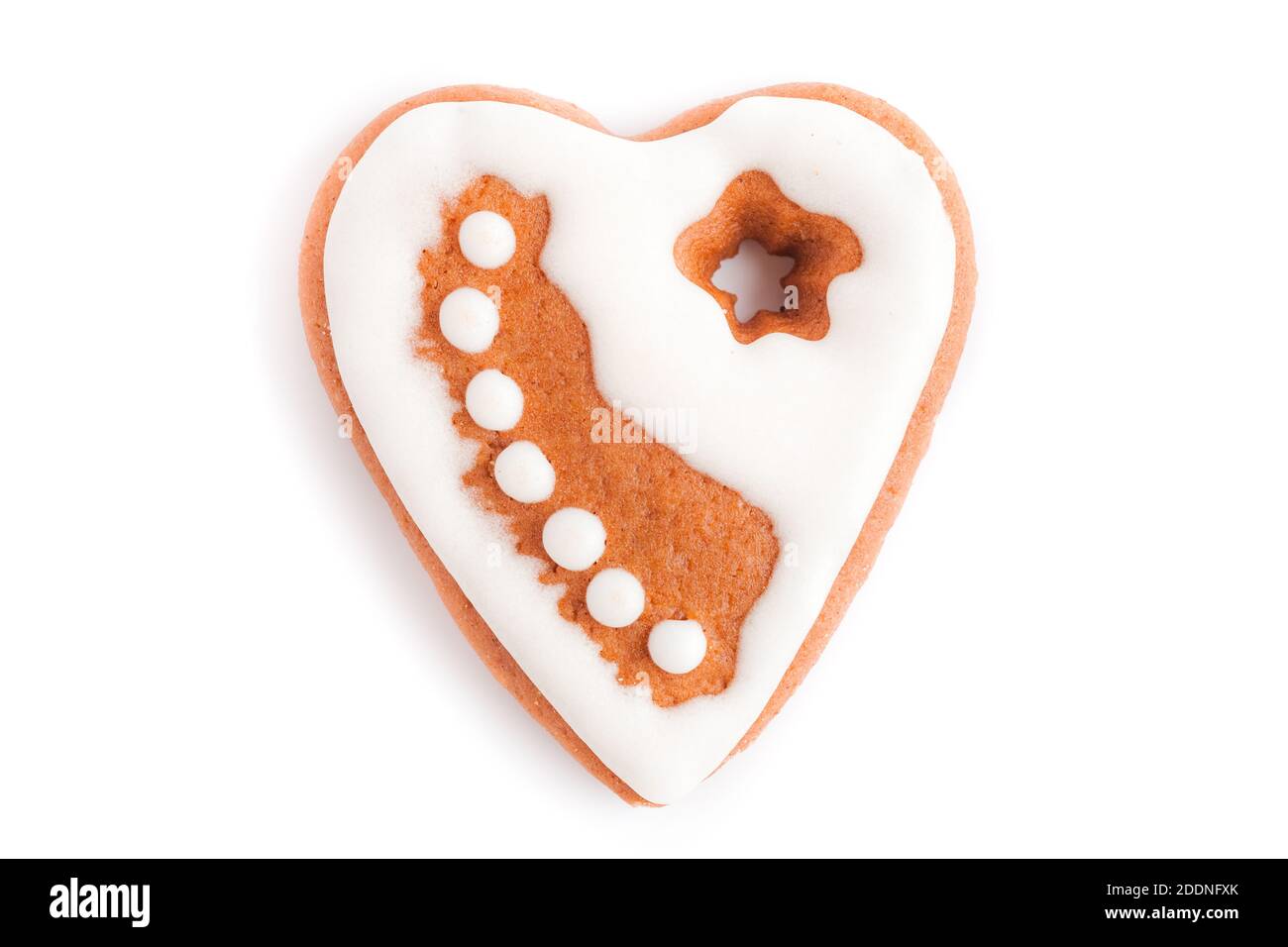 gingersnap cookie in form of heart isolated on white background, top