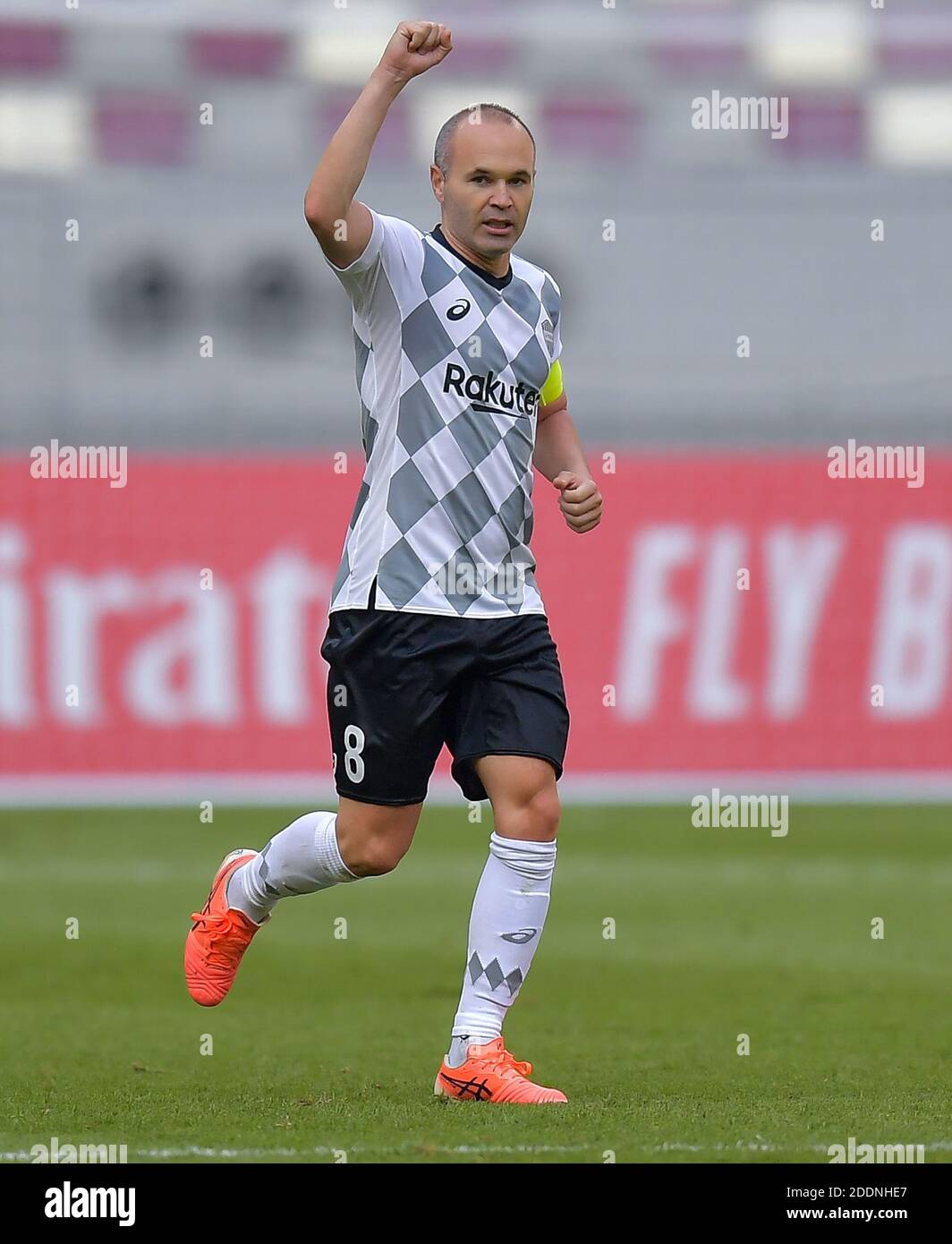 Doha, Qatar. 25th Nov, 2020. Andres Iniesta of Vissel Kobe celebrates his goal during the Group G match of the AFC Champions League between Guangzhou Evergrande FC and Vissel Kobe in Doha, Qatar, Nov. 25, 2020. Credit: Nikku/Xinhua/Alamy Live News Stock Photo