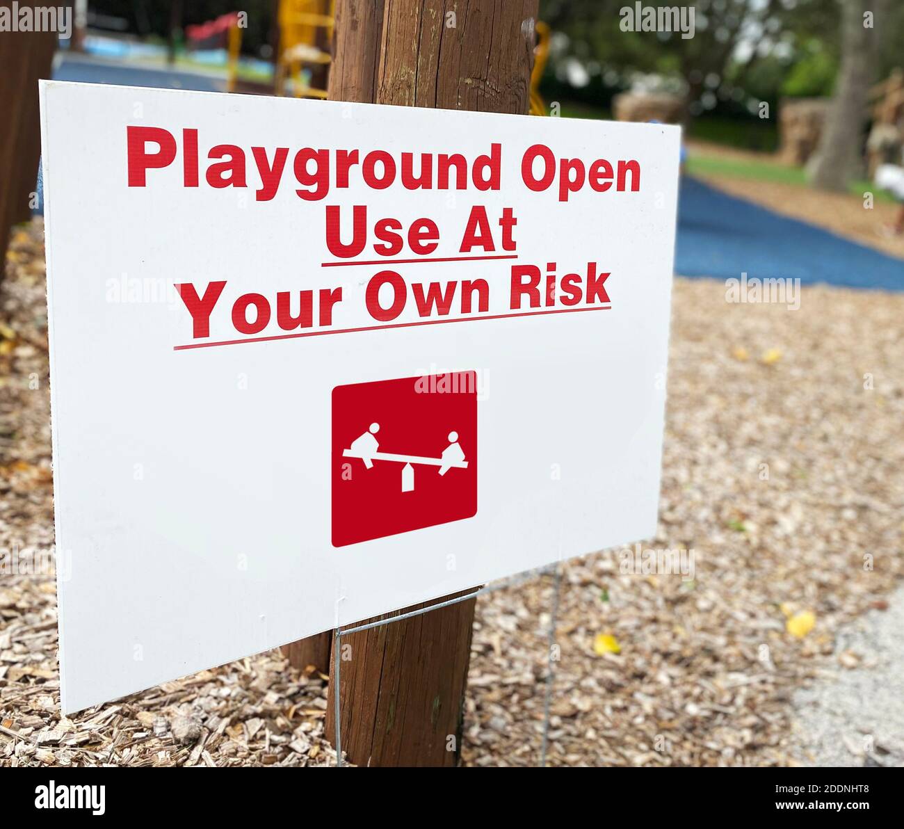 Coronavirus sign at playground Stock Photo
