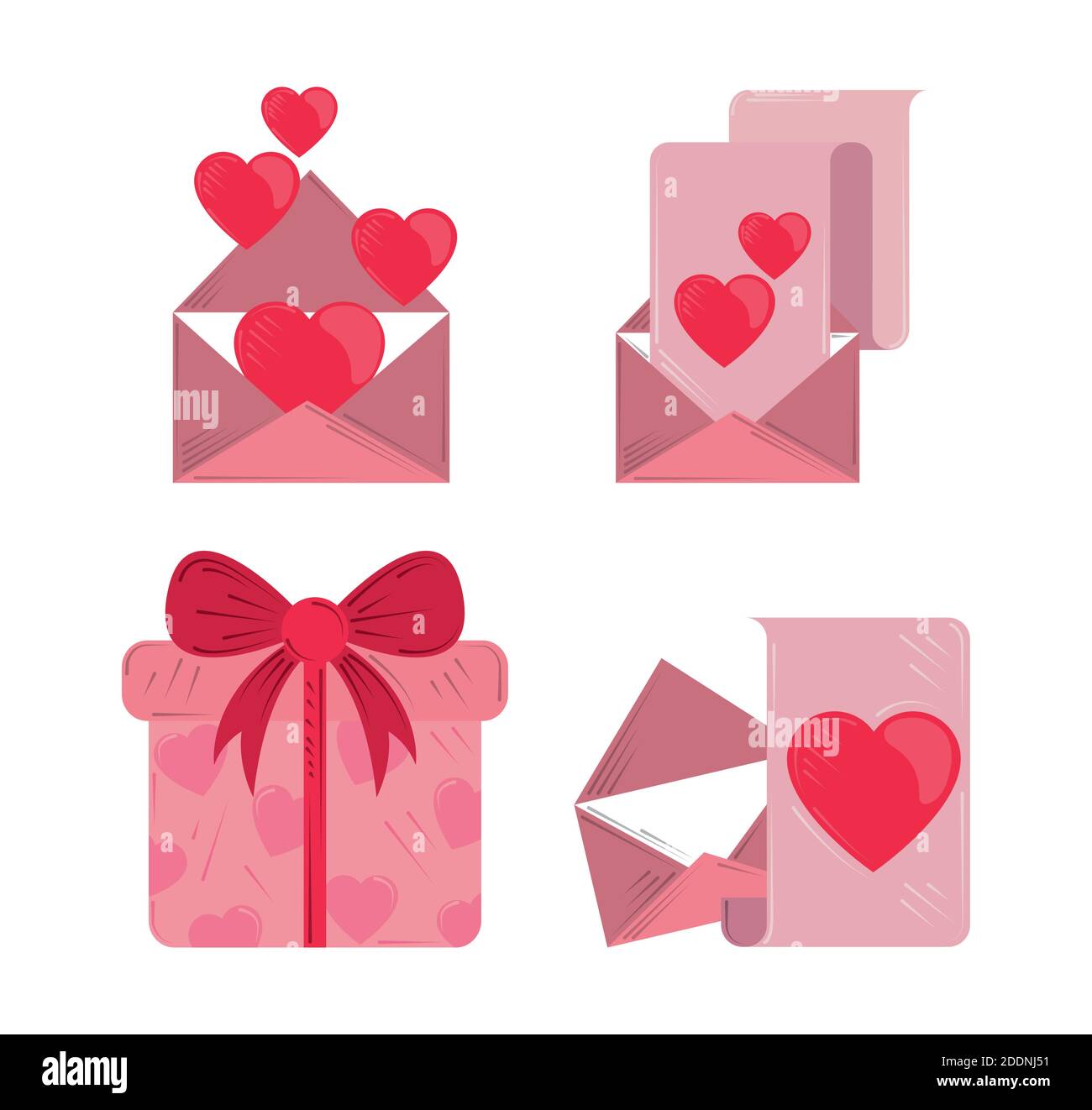 valentines day, icons envelope hearts love gift and letter romantic ...