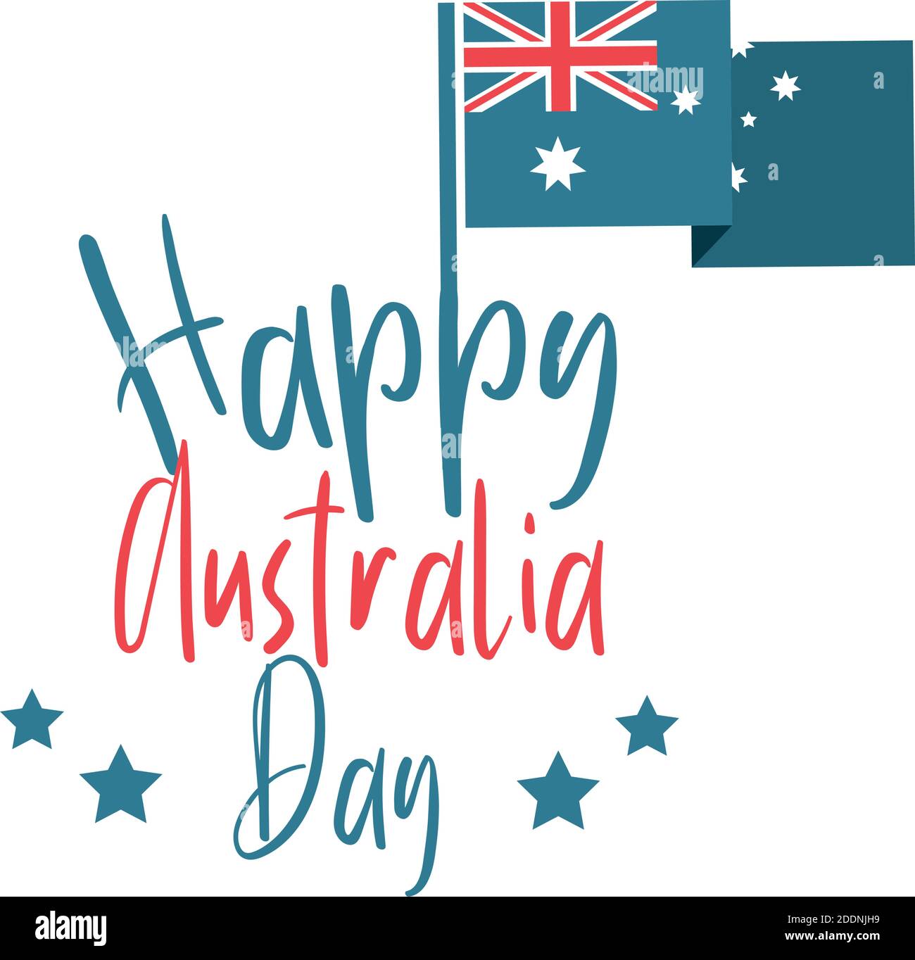 australia day, calligraphy with flag and star in white background