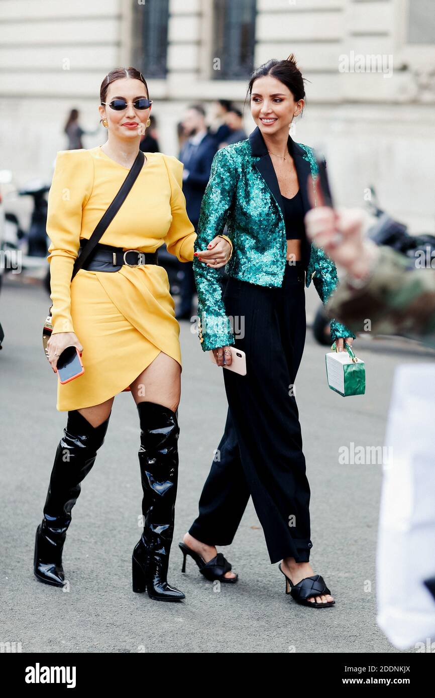 Street style, Karen Wazen Bakhazi and Nathalie Fanj arriving at Elie Saab  Spring-Summer 2020 ready-