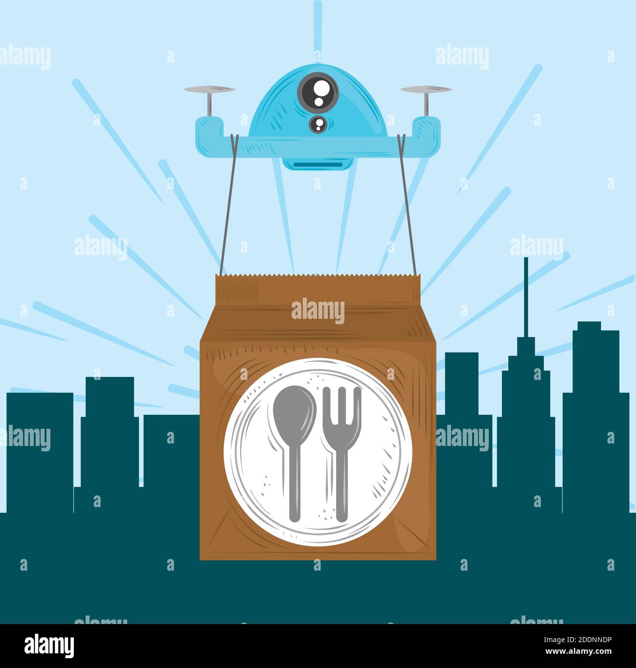 fast delivery service drone with the food package vector illustration ...