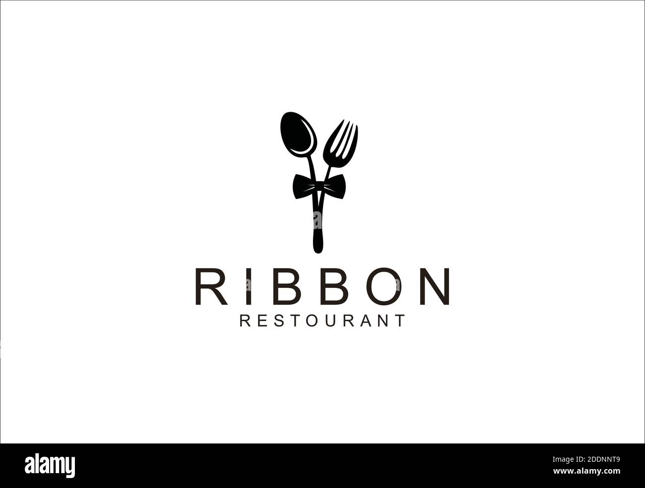 creative inspiration logo fork spoon and ribbon restaurant Stock Vector