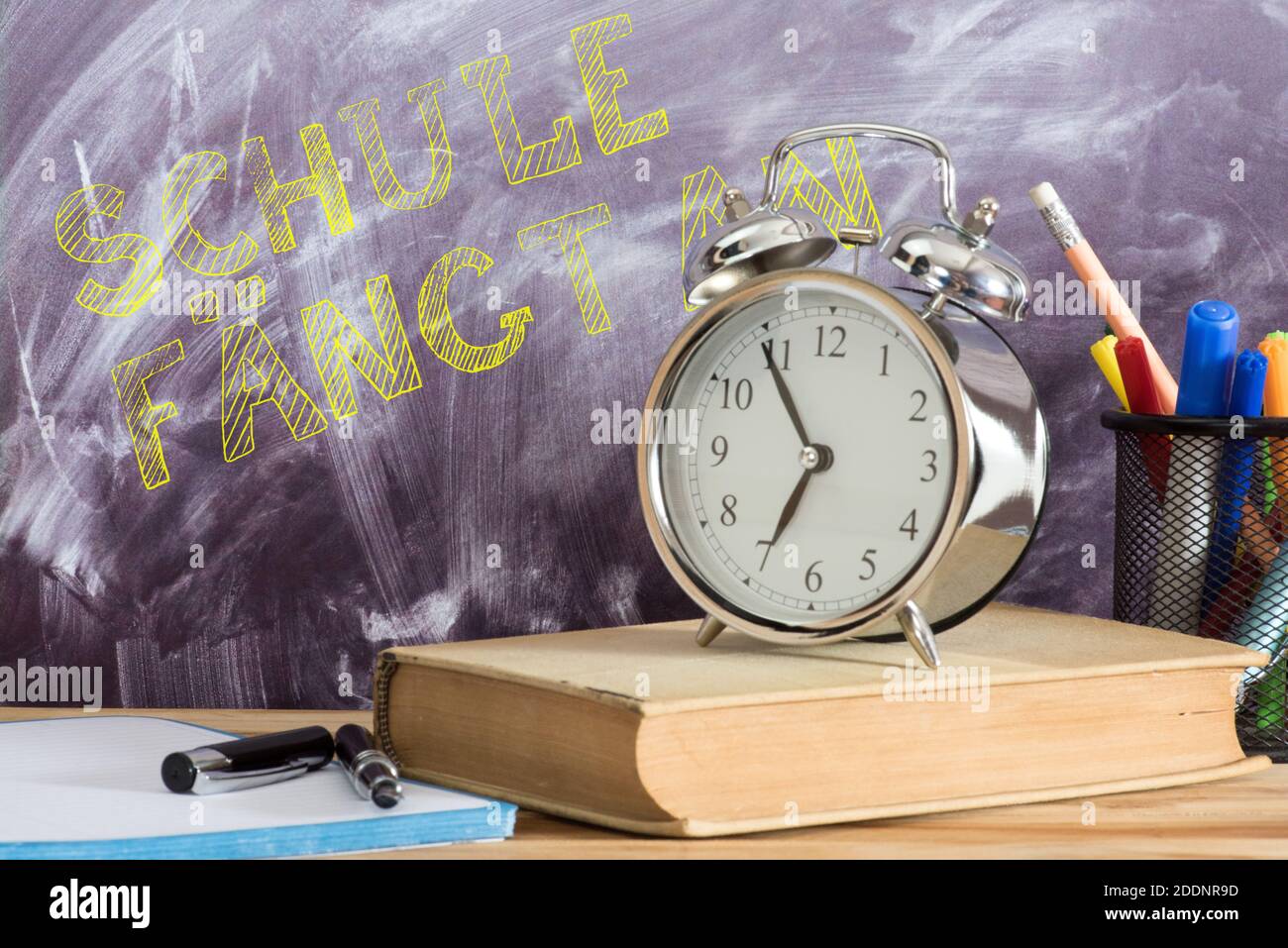 School, alarm clock and back to school Stock Photo Alamy