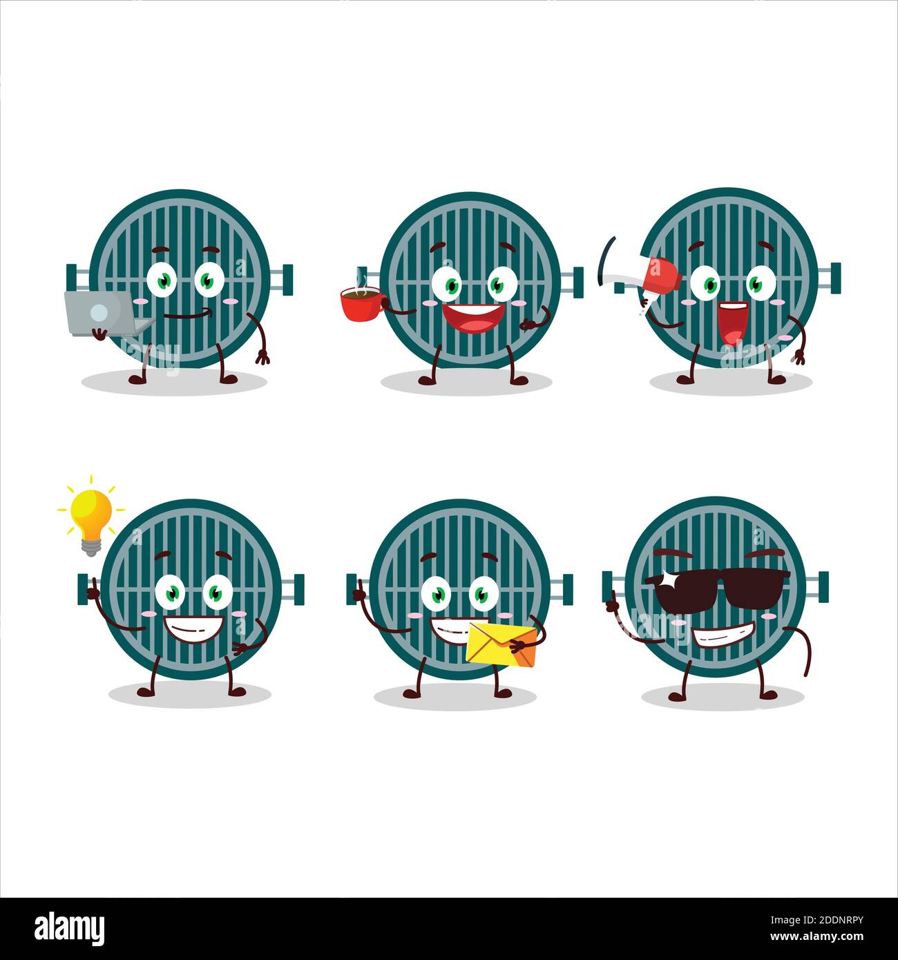 Grill cartoon character with various types of business emoticons