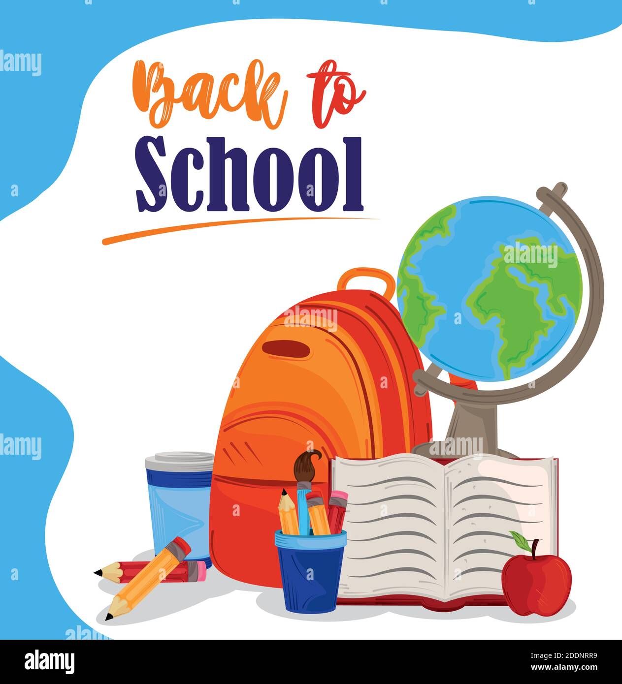 back to school, backpack globe map book apple and pencils education ...