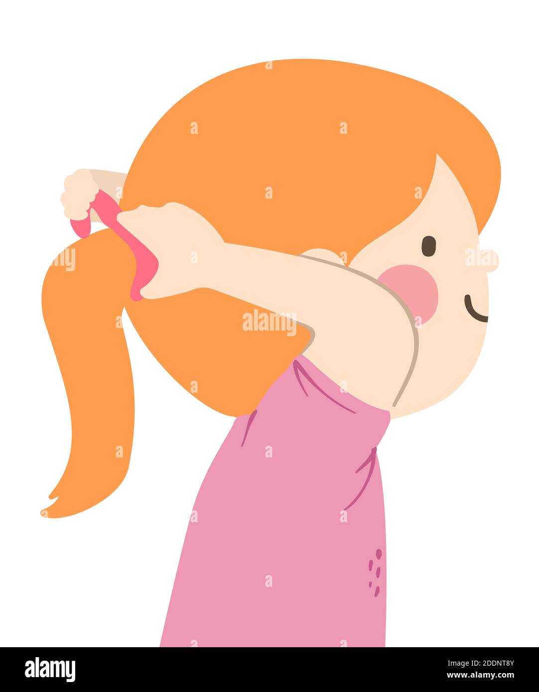 Illustration of a Kid Girl Tying Her Hair Up in a Ponytail Stock Photo