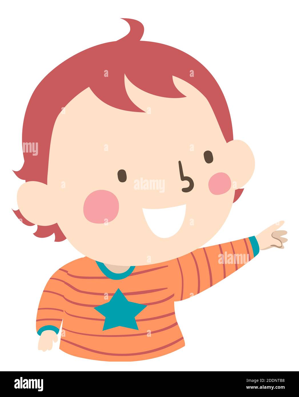 Illustration of a Kid Boy Toddler Pointing to Something with an Open Hand Gesture Stock Photo