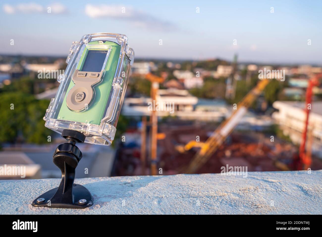 Camera shooting time lapse video construction weather resistant in the