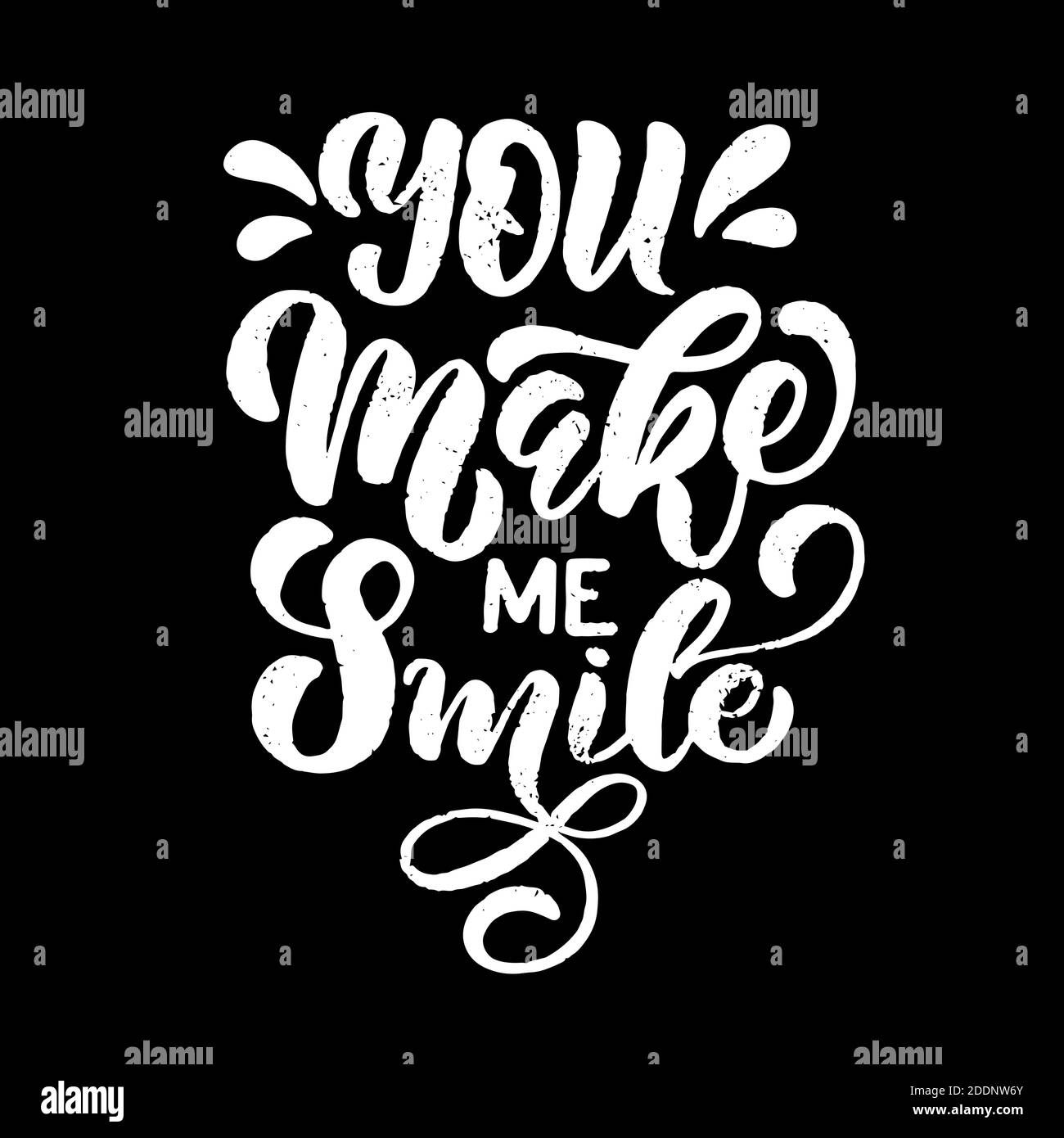 Inscription - you make me smile - white letters on a black background, vector graphics. For postcards, posters, t-shirt prints, notebook covers Stock Vector