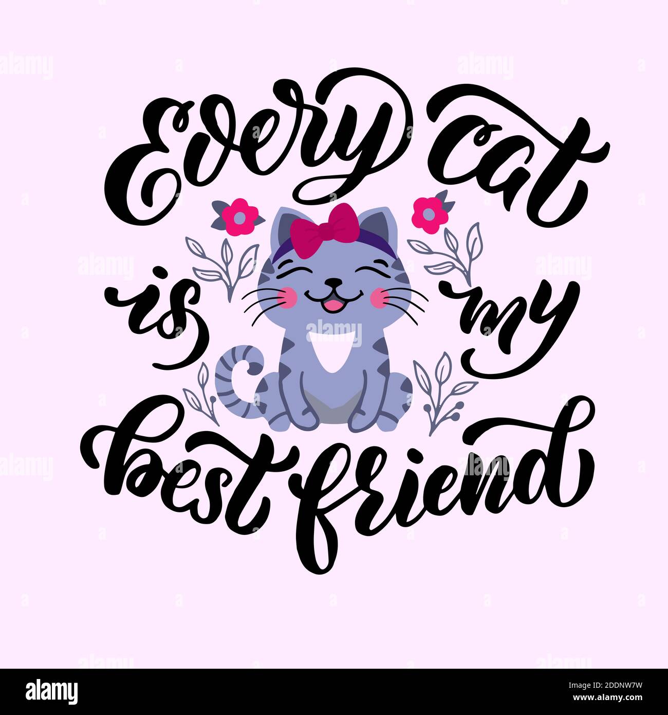 Colorful image of cute cartoon cat and lettering every cat is my best