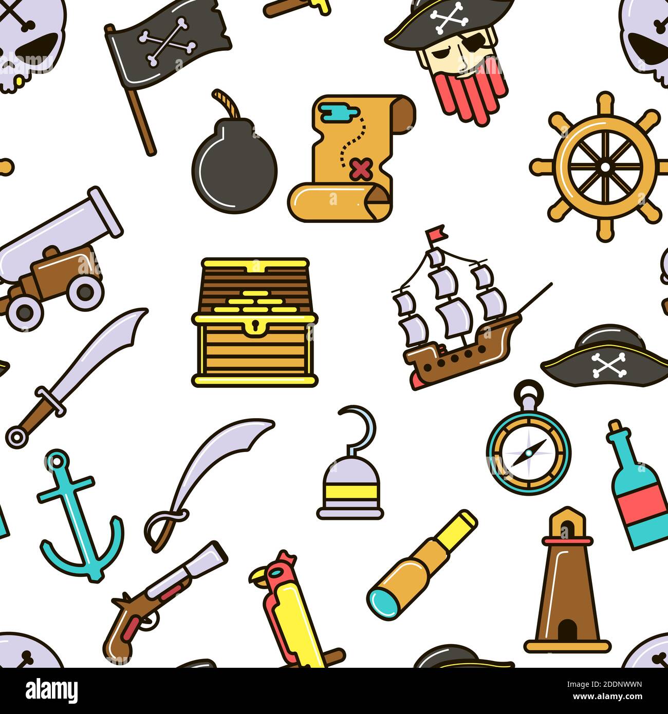Nautical symbols pirate seamless pattern marine icons Stock Vector