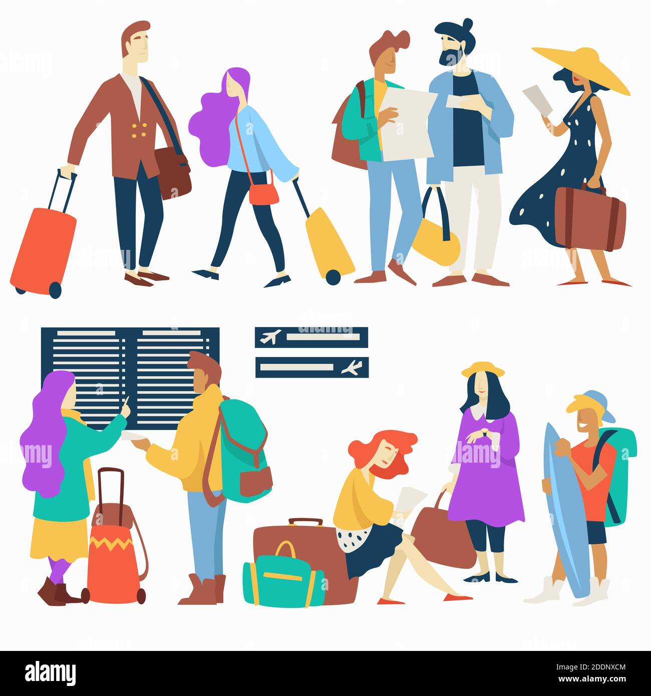 Waiting room and departure schedule board airplane passengers Stock