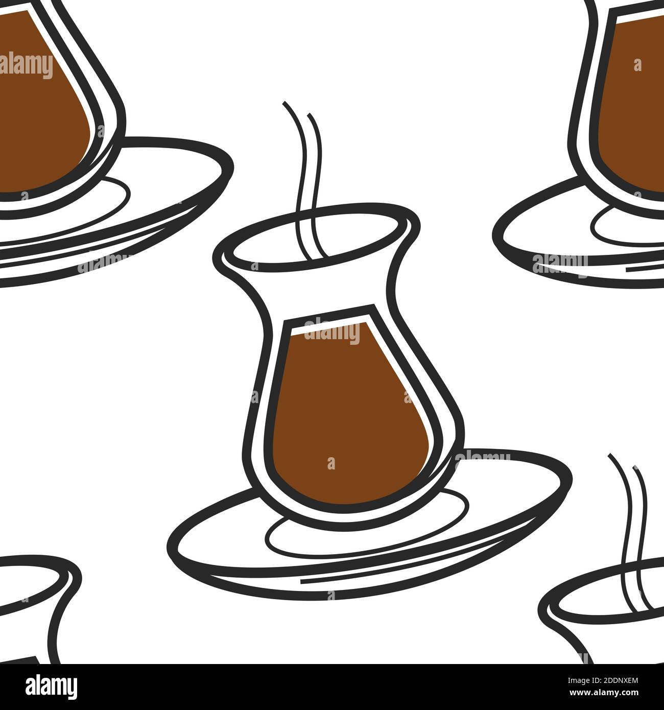 Turkish black tea in vase on plate seamless pattern Stock Vector