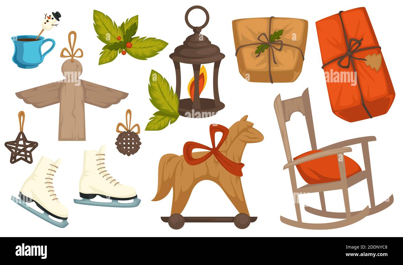 Christmas symbols, gifts box and vintage toys Stock Vector Image & Art