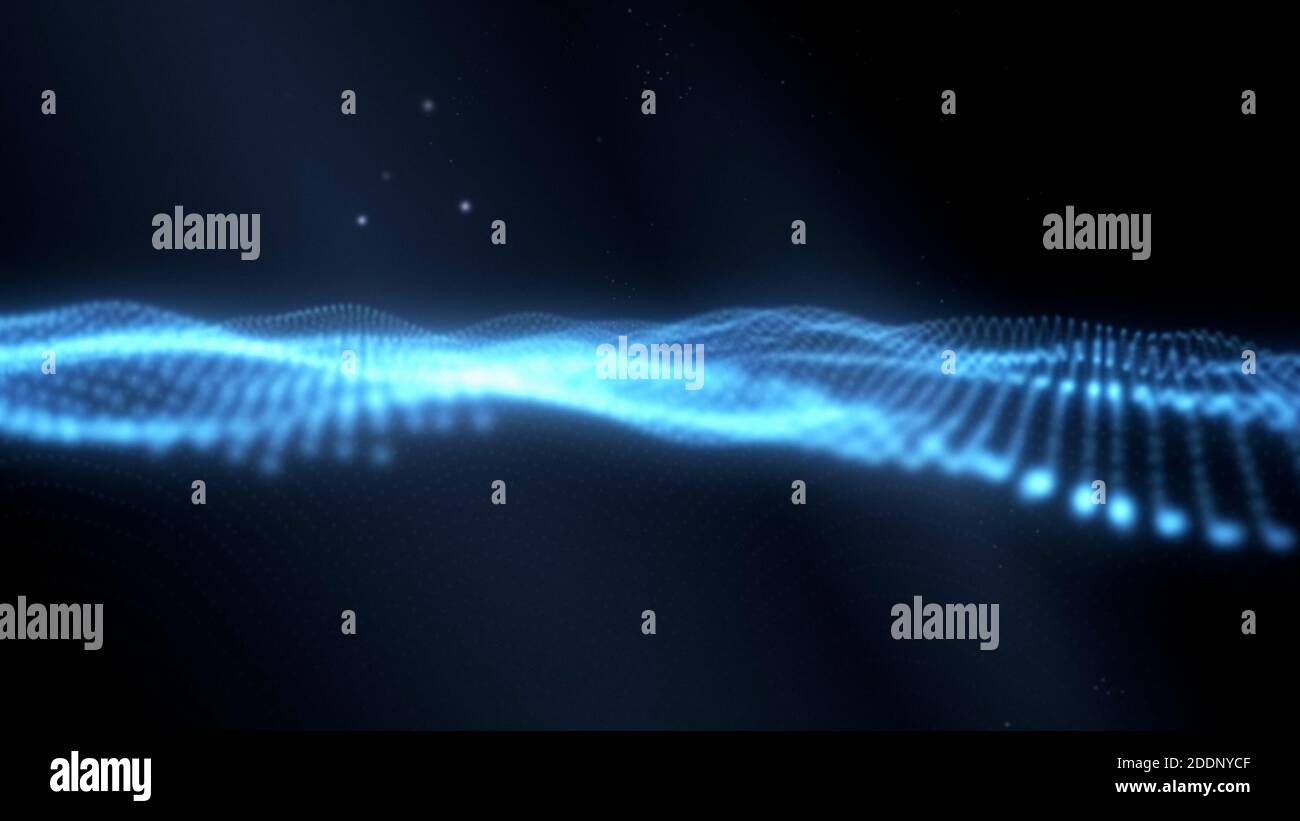 Abstract Dynamic digital particle wave patterns with glowing light ...