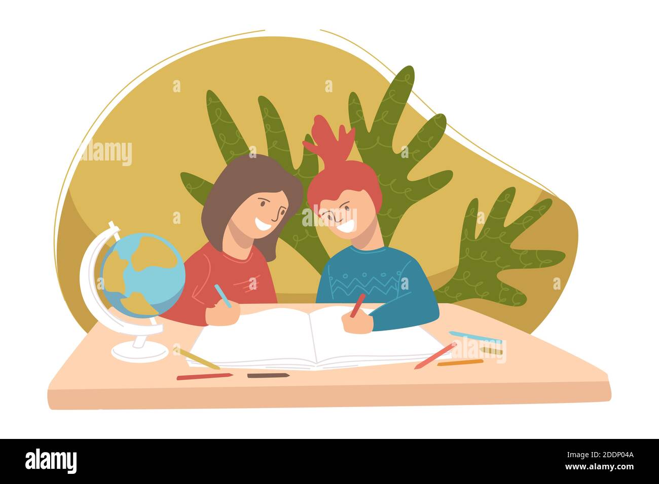 Children studying in pair at geography lesson Stock Vector