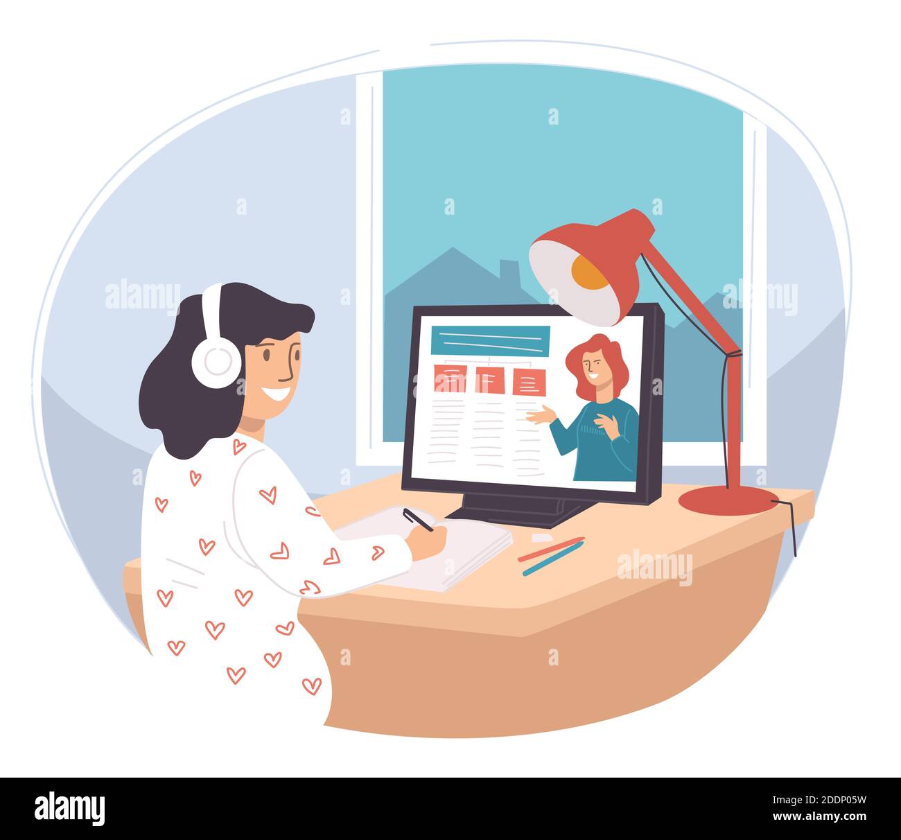 Student studying online using online course in web Stock Vector