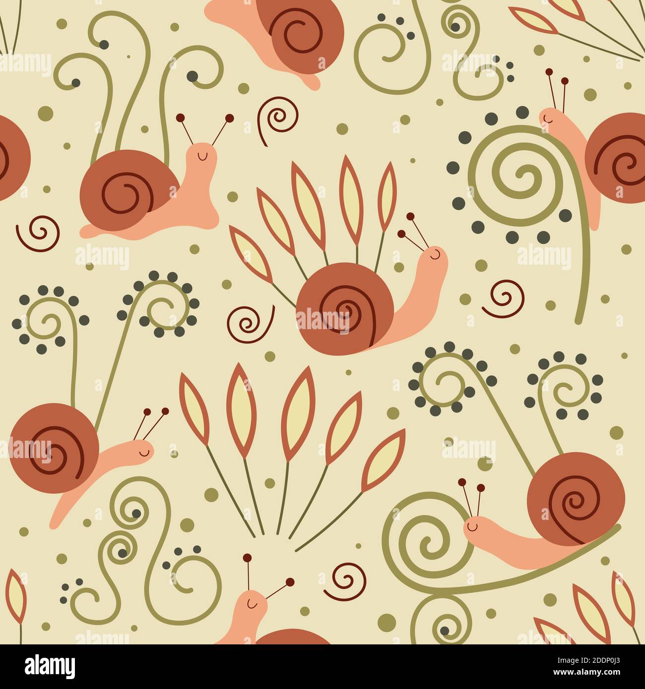 Cute snail animal vector seamless pattern. Stock Vector