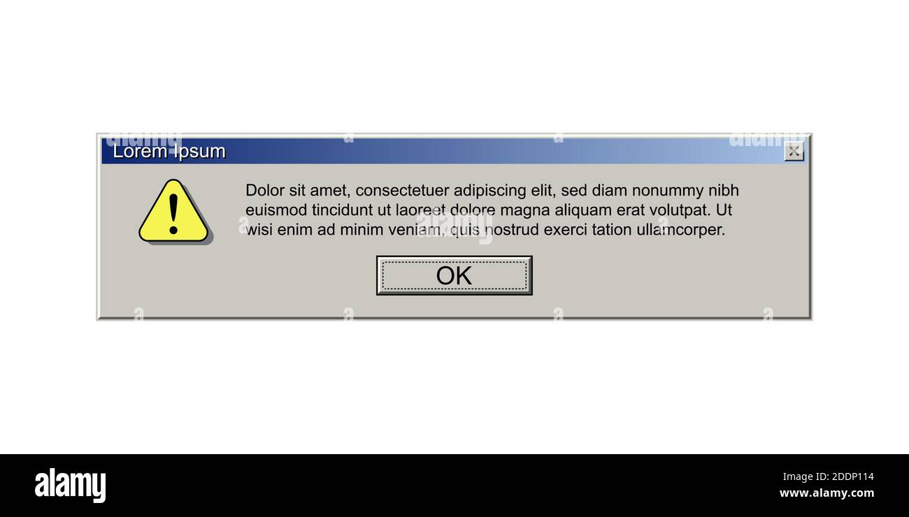 Old computer window with error message. Retro pc interface with problem or glitch, vintage web browser alert, software system bug. 90s screen vector Stock Vector