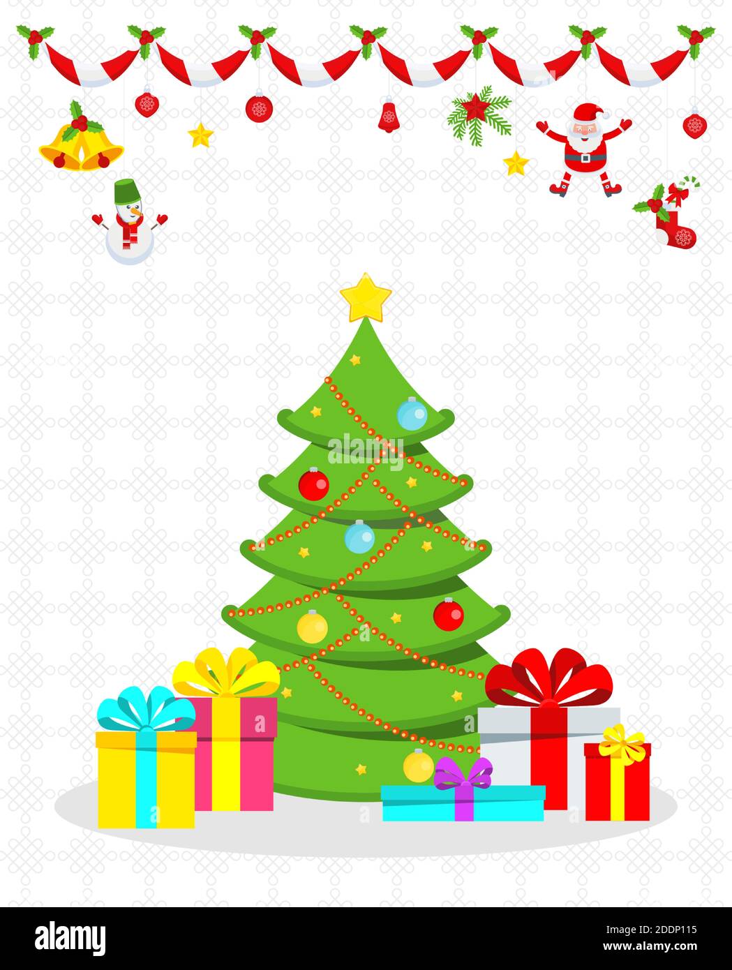 Christmas tree with gifts and garlands flat vector card Stock Vector ...