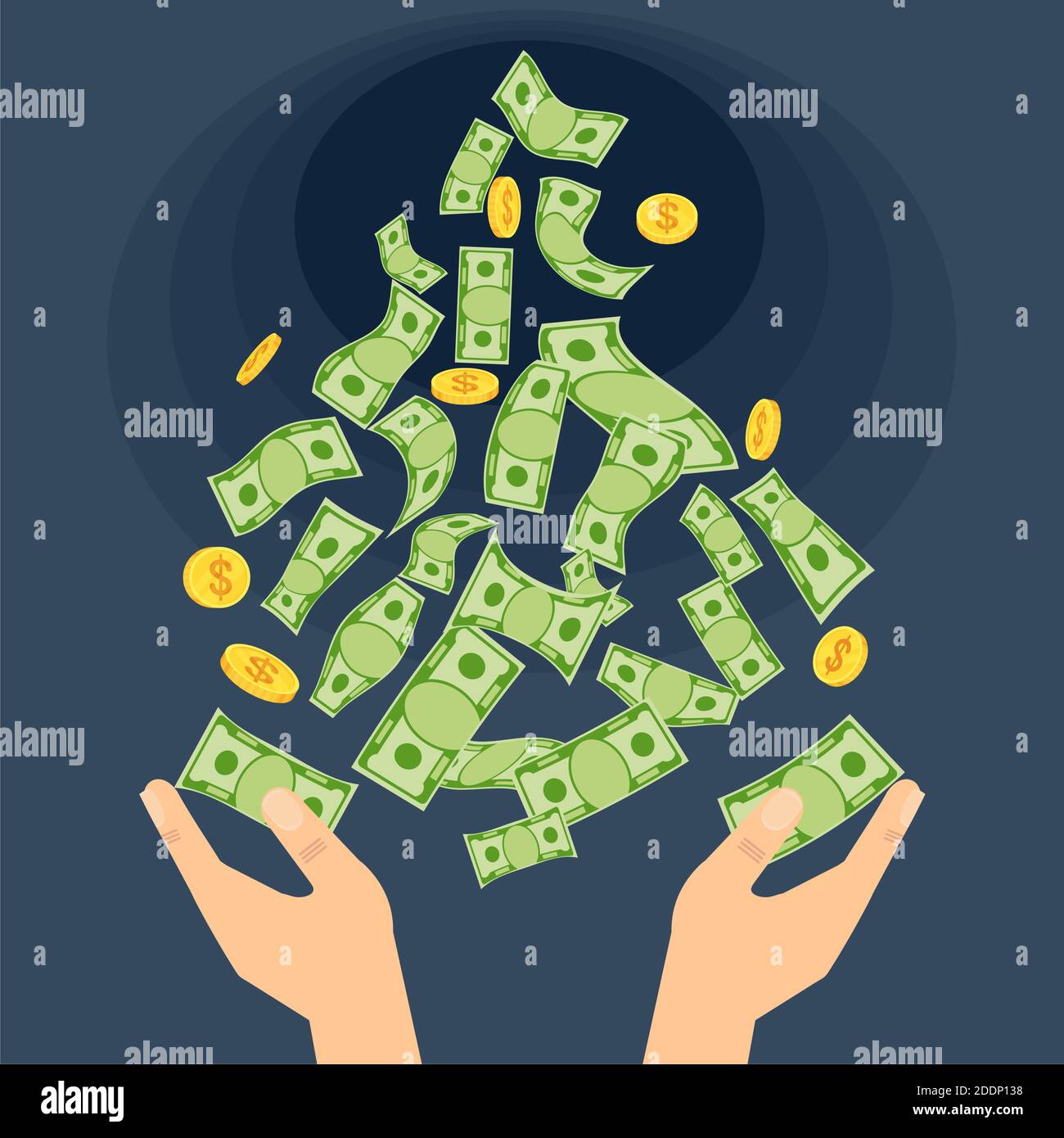 Hands throw money into a black hole. Economic crisis Stock Vector Image