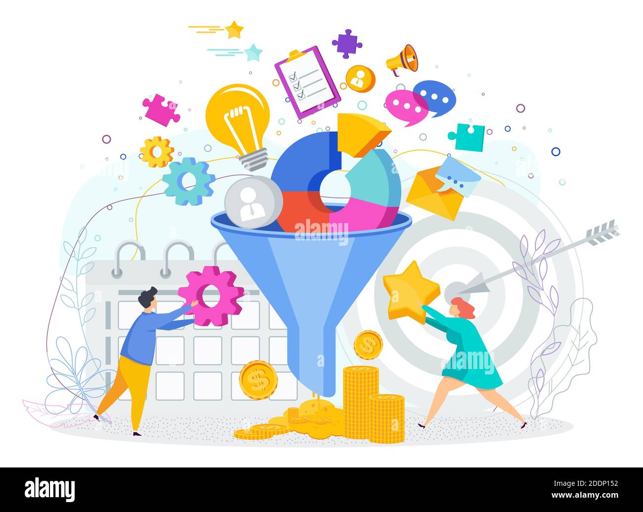 Sales funnel concept. Tiny people work on customer acquisition Stock ...