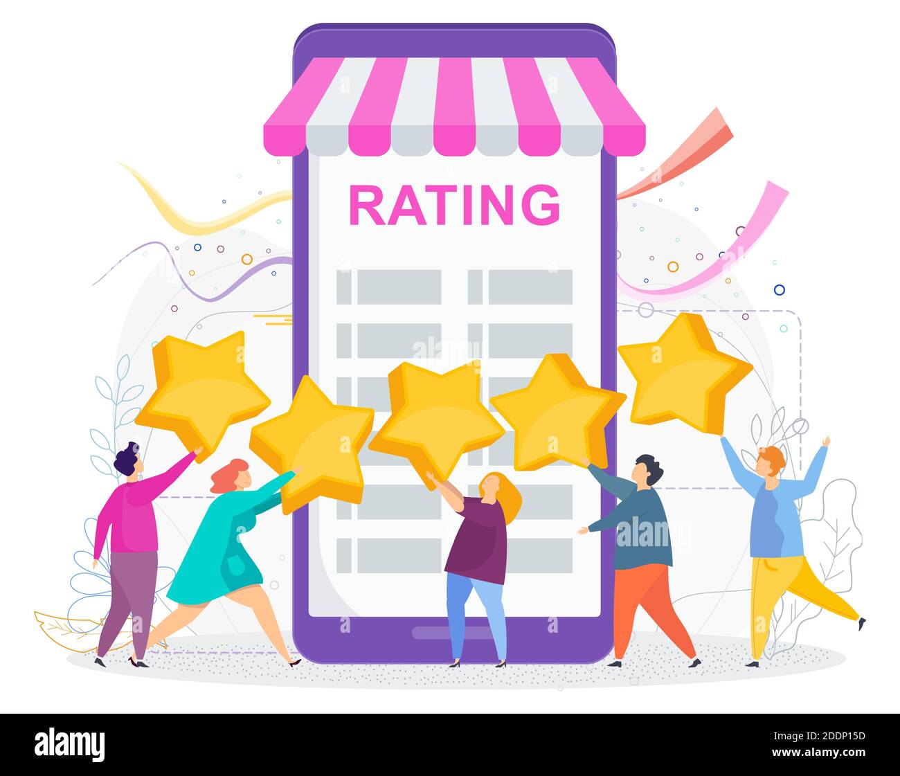 People raised large stars above their heads. Customer feedback Stock Vector